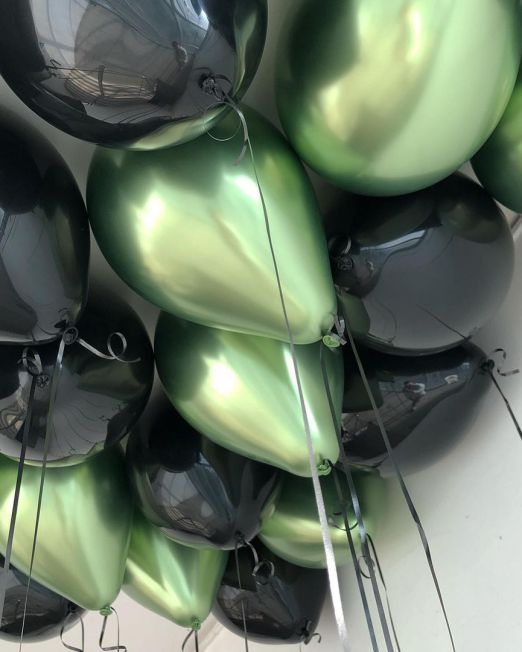 набор из 15 латексных гелиевых шаров цвет черный и зеленый метеллик