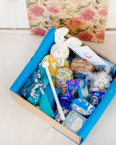 Подарочный набор с цветами и сладостями «В синих тонах» 486