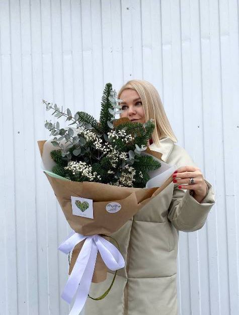 Букет с елью и хлопком — 573