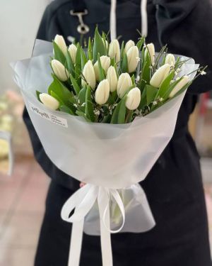 Букет из 21 тюльпана и генисты -620