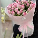 Букет сборный из 21 тюльпана и генисты — 397