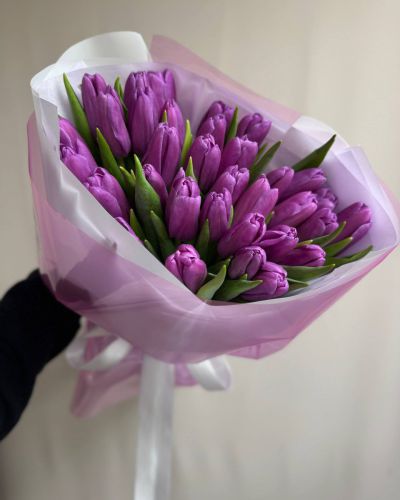 Букет из 29 фиолетовых тюльпанов 243